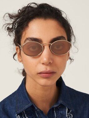 Miu Miu Women Sunglasses Gold Pink Mirror Silver Oval MU52YS ZVN20F BRAND NEW